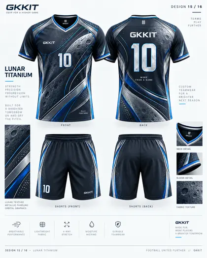 Lunar Titanium gray blue custom soccer jersey and football shorts by GKKIT