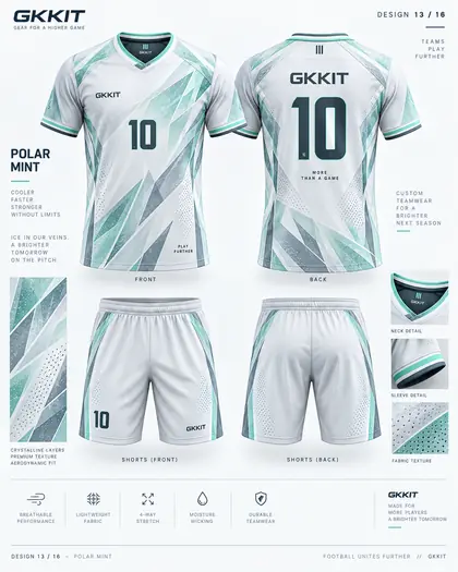 Polar Mint white mint custom soccer uniform and football shorts by GKKIT
